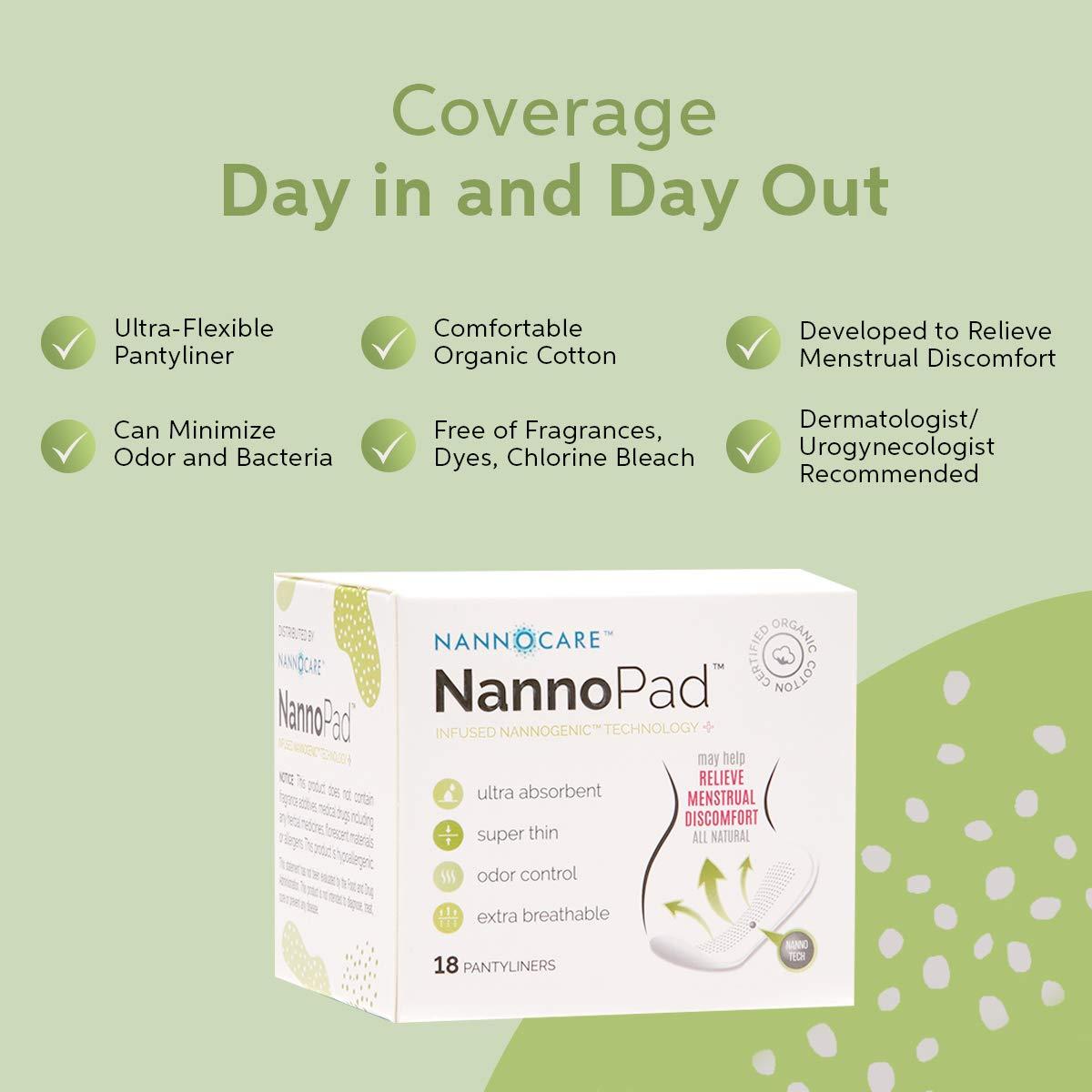 NannoPad NannoPad Pantyliners - Made with Organic Cotton - Can Minimize Odors and Bacteria - No Fragrances or Dyes - Nannogenic Technology Developed to Reduce Menstrual Discomfort