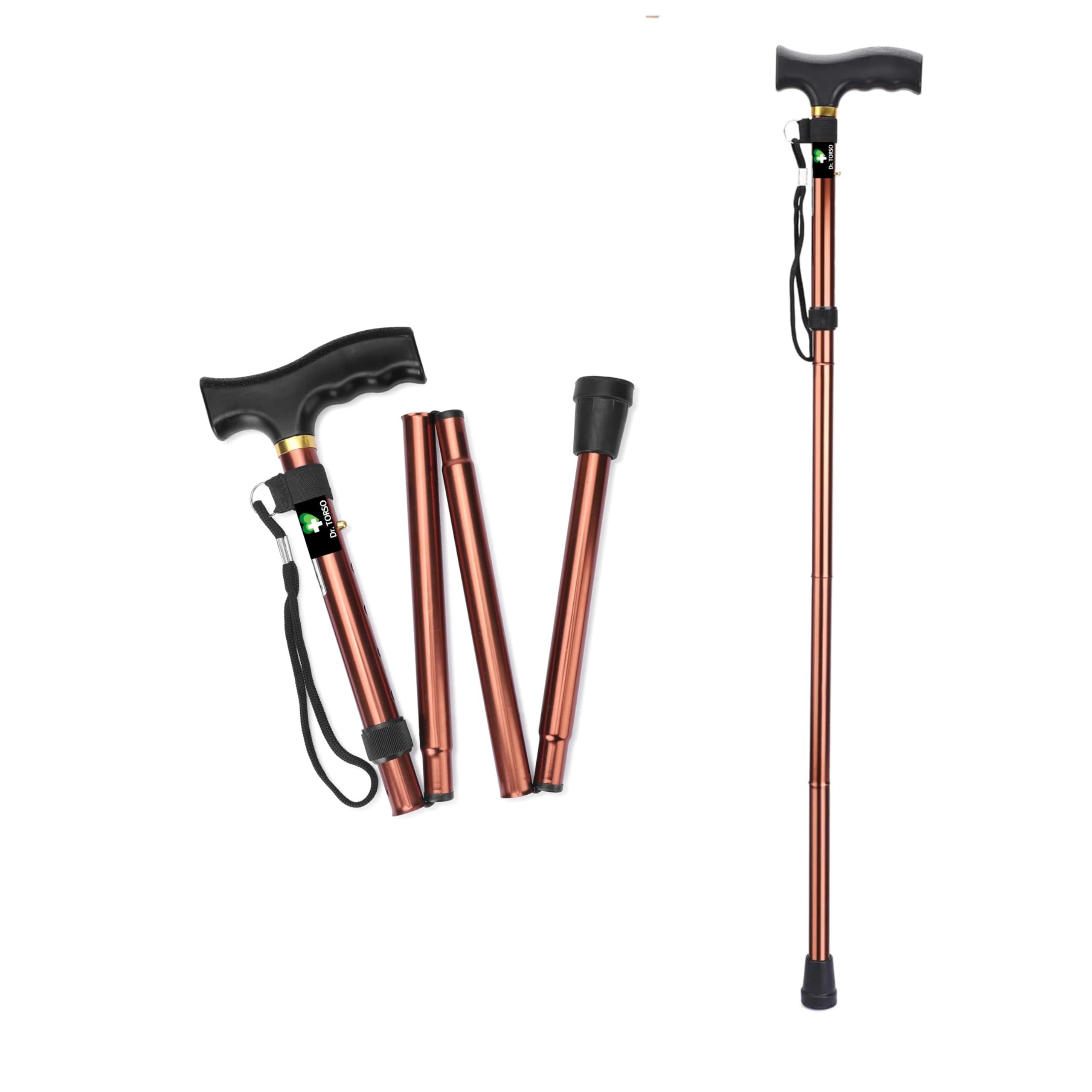 Dr. TORSO Dr. TORSO Foldable Walking Stick for Men & Women | Portable Lightweight Stick | Adjustable Height | Anti-Slip Rubber Base | All Aluminum Body | Strong and light weight | Ideal for Seniors (Copper)