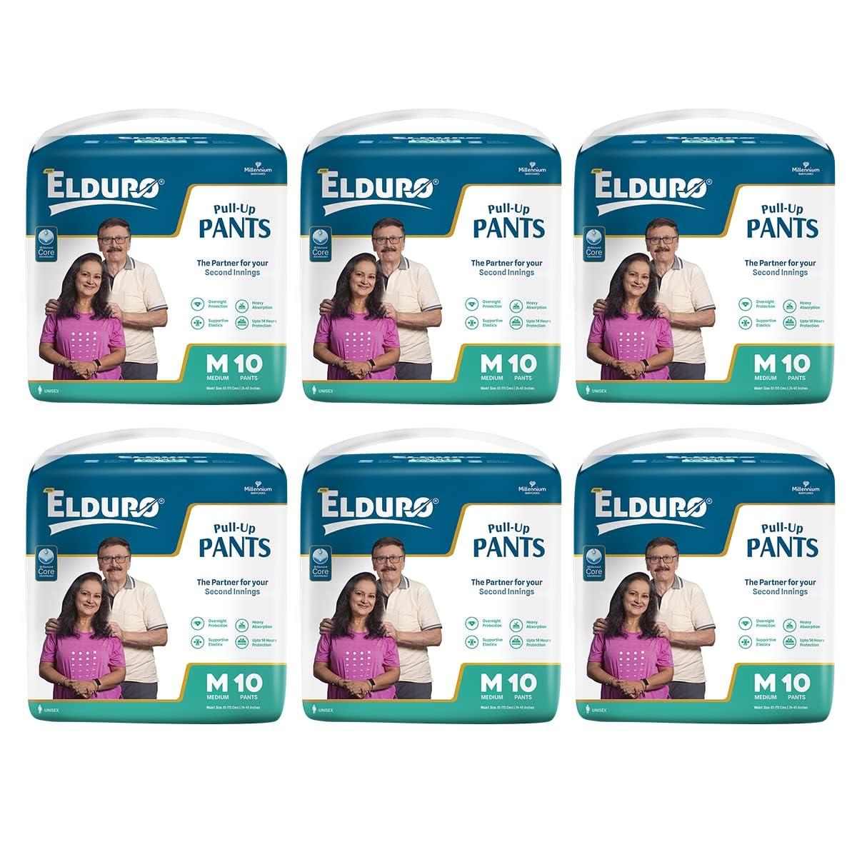 ELDURO ELDURO Adult Diaper Medium Size | 61-115 cm (24\" - 45\") | Pant Style, Adult Diapers, Adult Diaper Pants, Adult Diapers M Size, Unisex, Leakproof, 14hr Overnight Protection - Pack of 1 (10 counts)