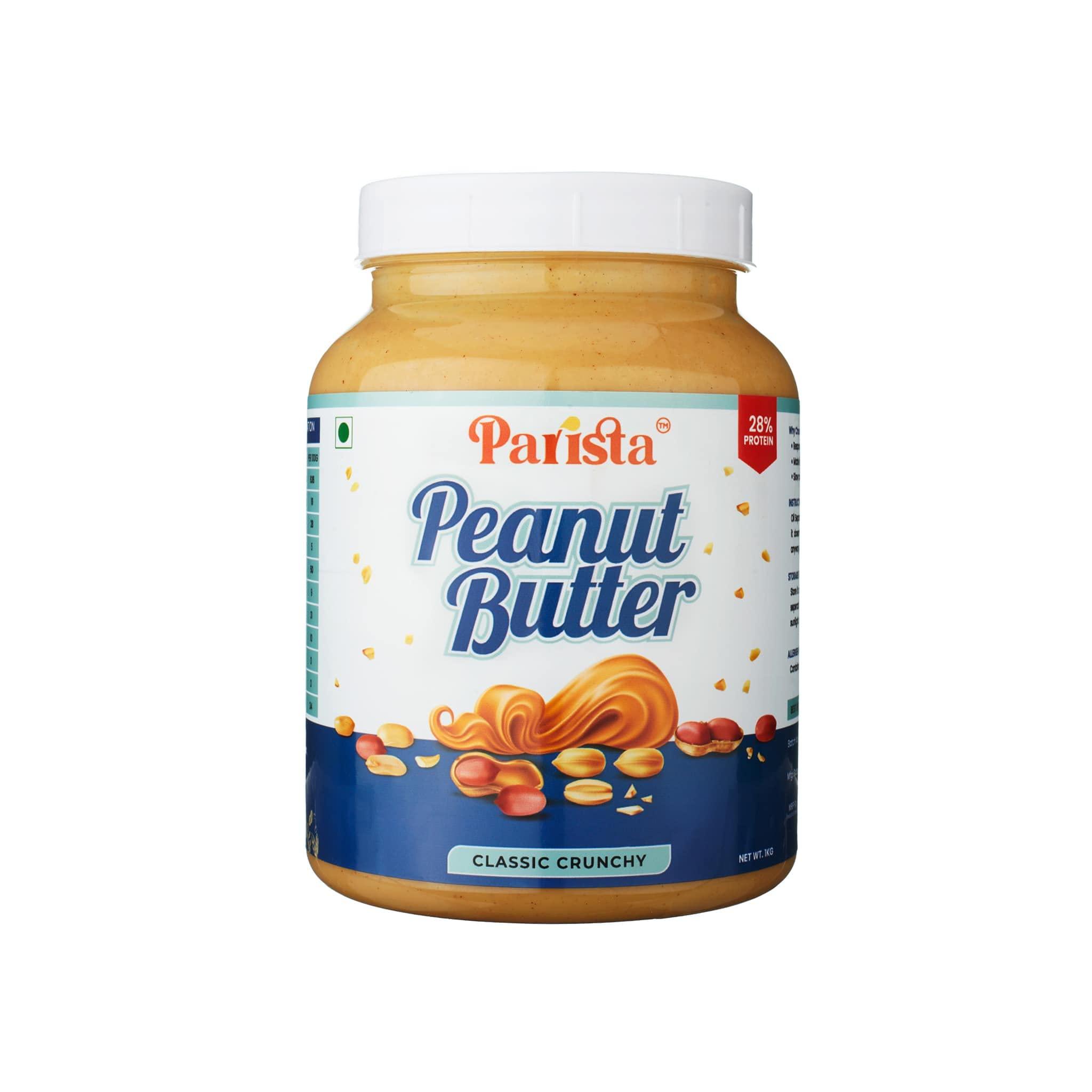 Parista Parista Classic Peanut Butter Crunchy (1 Kg) |High Protein | Super Crunchy | Gluten Free | No added oil | Cholesterol free | Vegan