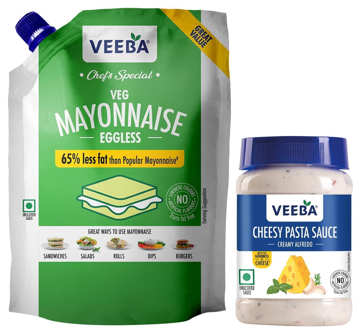 VEEBA Veeba Eggless Mayonnaise (700g) I Veg Mayonnaise I 100% Vegetarian Mayo I Extra Creamy and Delicious I Rich and Thick Texture I Dip, Spread and Dunk & Veeba White Pasta Dressing, 250g