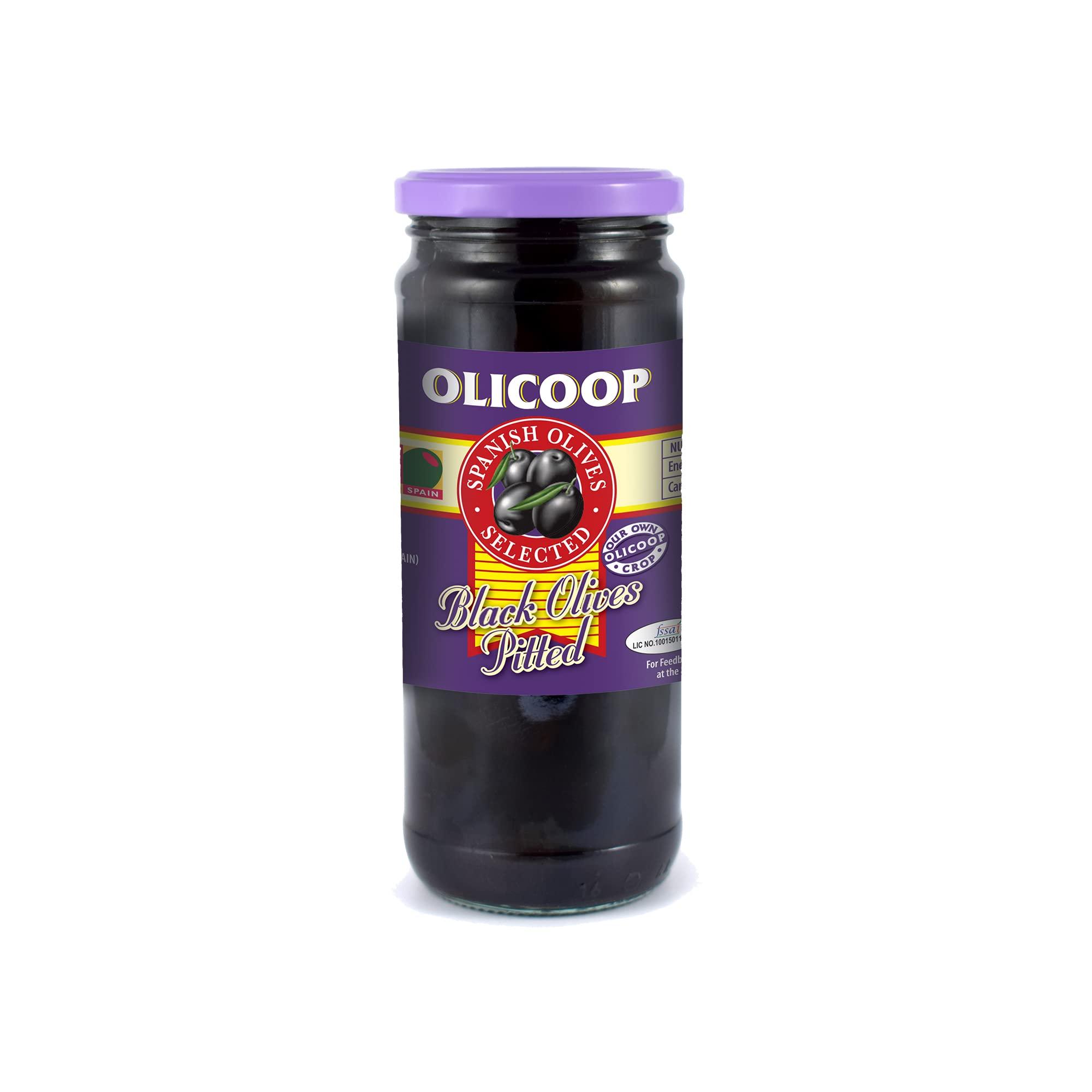 Olicoop Olicoop Black Pitted Olives + Green Pitted Olives, 450g, Pack of 1 Unit Each, for Authentic Taste in Cooking, Snacking, Pizzas toppings or Italian Pastas Ingredient