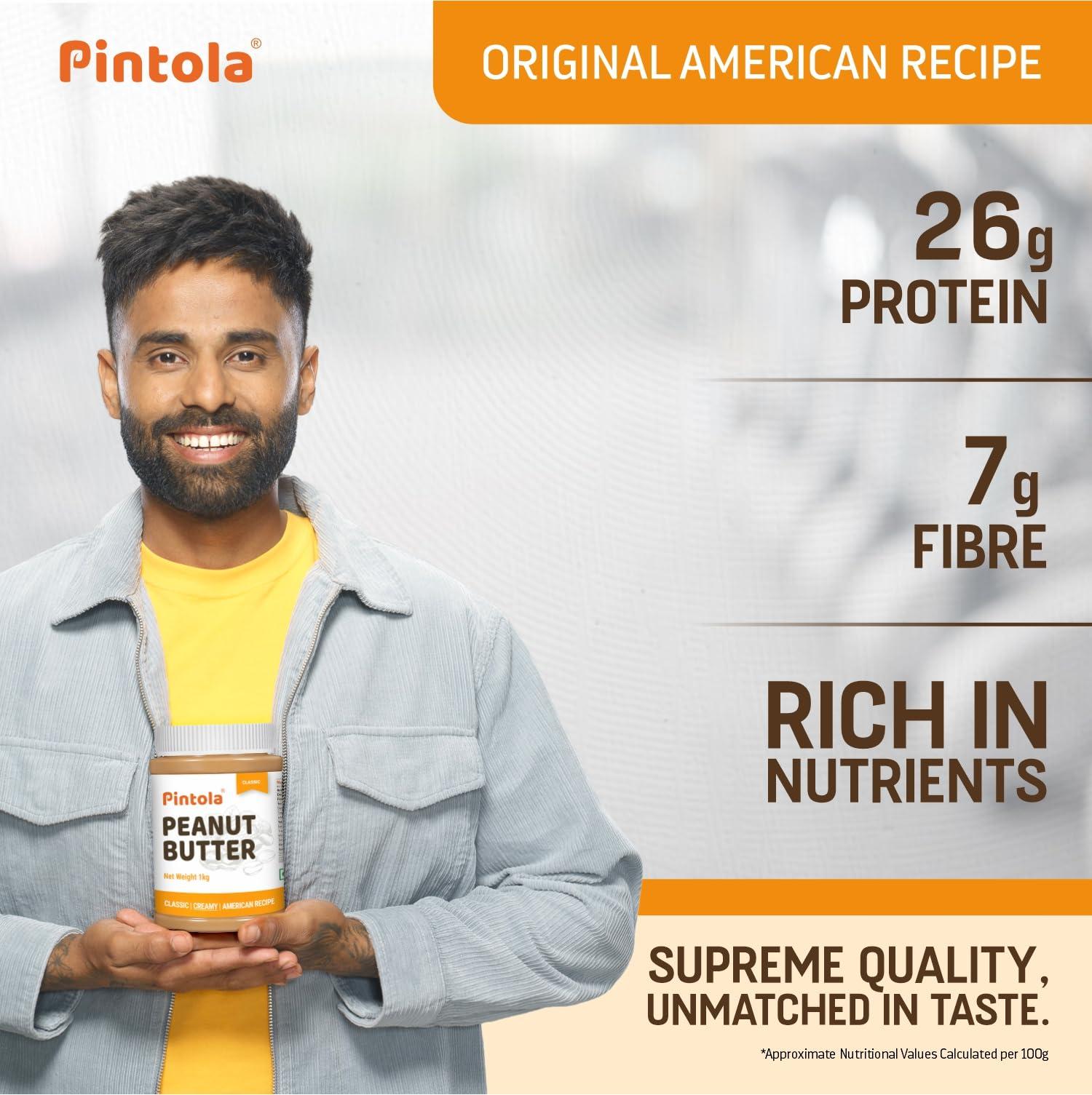 Pintola PINTOLA Original Classic Peanut Butter Crunchy 2.5kg - with High Protein 26g & 7.2g Fiber, Premium Roasted Nuts, Gluten Free, Zero Trans Fat, with MUFA Good Fats, Vit E & B3, Dairy Free