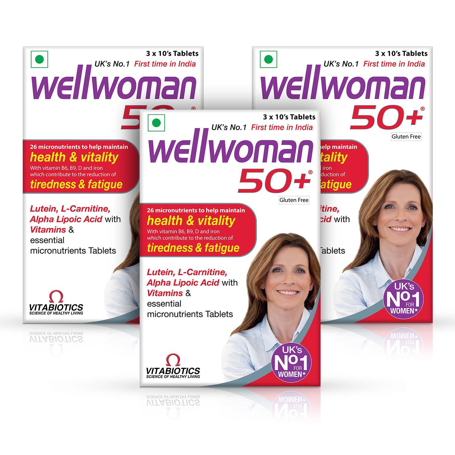 WELLWOMAN WELLWOMAN 50+ Multivitamins For Women Over Age 50 Years With Vitamins, Iron, Calcium, Amino Acids To Support Menopausal Symptoms, Maintain Energy, Vision & Heart Health|30 Tablets(Pack Of 3)