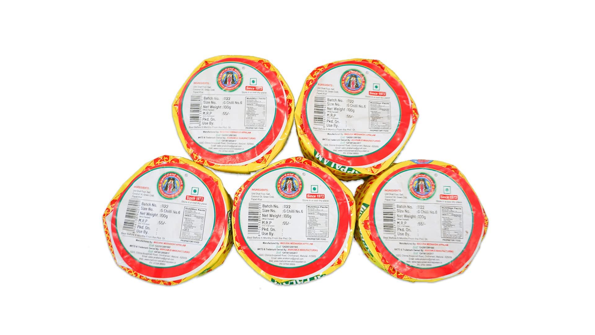 MADURAI MEENAKSHI MADURAI MEENAKSHI Greenchilli Appalam | South Indian Papad | (Size No.6, 100gm Pack of 5 (Green, 6)-Traditional Homemade / Papad/ Appalam /Papad Plain Indian Papad /Madurai Happala South Indian Papad Papadam Snack for Meals