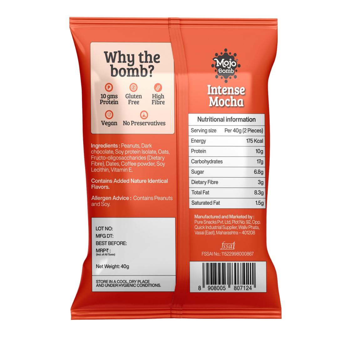 Mojo Bar Mojo Bar Protein Bombs Variety Pack | Peanut Butter, Hazelnut & Mocha | Daily Protein Snack | 10g Protein | Pack of 6 x 40g Protein Balls | Vegan, Gluten Free & No Preservatives