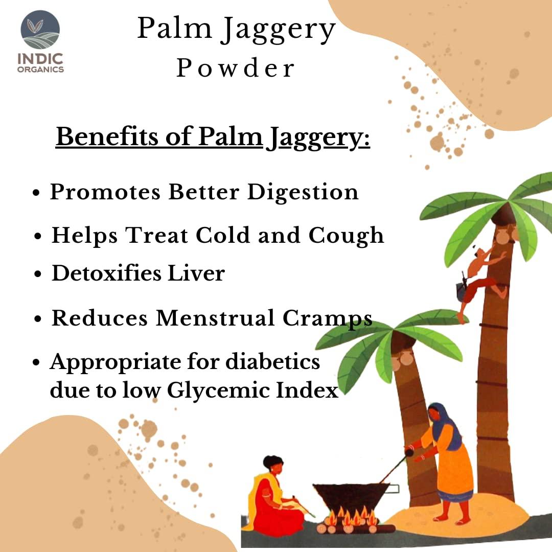 INDIC ORGANICS Indic Organics Palm Jaggery Powder | Made by Traditional Stirring Method | Chemical Free | Low Glycemic Index | Ole Bella, Karupatti or Palm Sugar | Healthy Sweetener for Tea or Coffee (500 Grams)