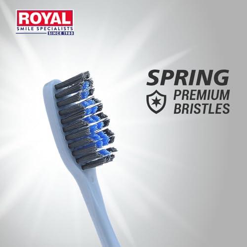 ROYAL SMILE SPECIALISTS Royal Spring Black Toothbrush with Medium Soft Bristles | Hang Card Pack of 12 for Big Families | Manual Toothbrush with Compact Brush Head & Firm Handle for Deep Cleaning (Pack of 12)
