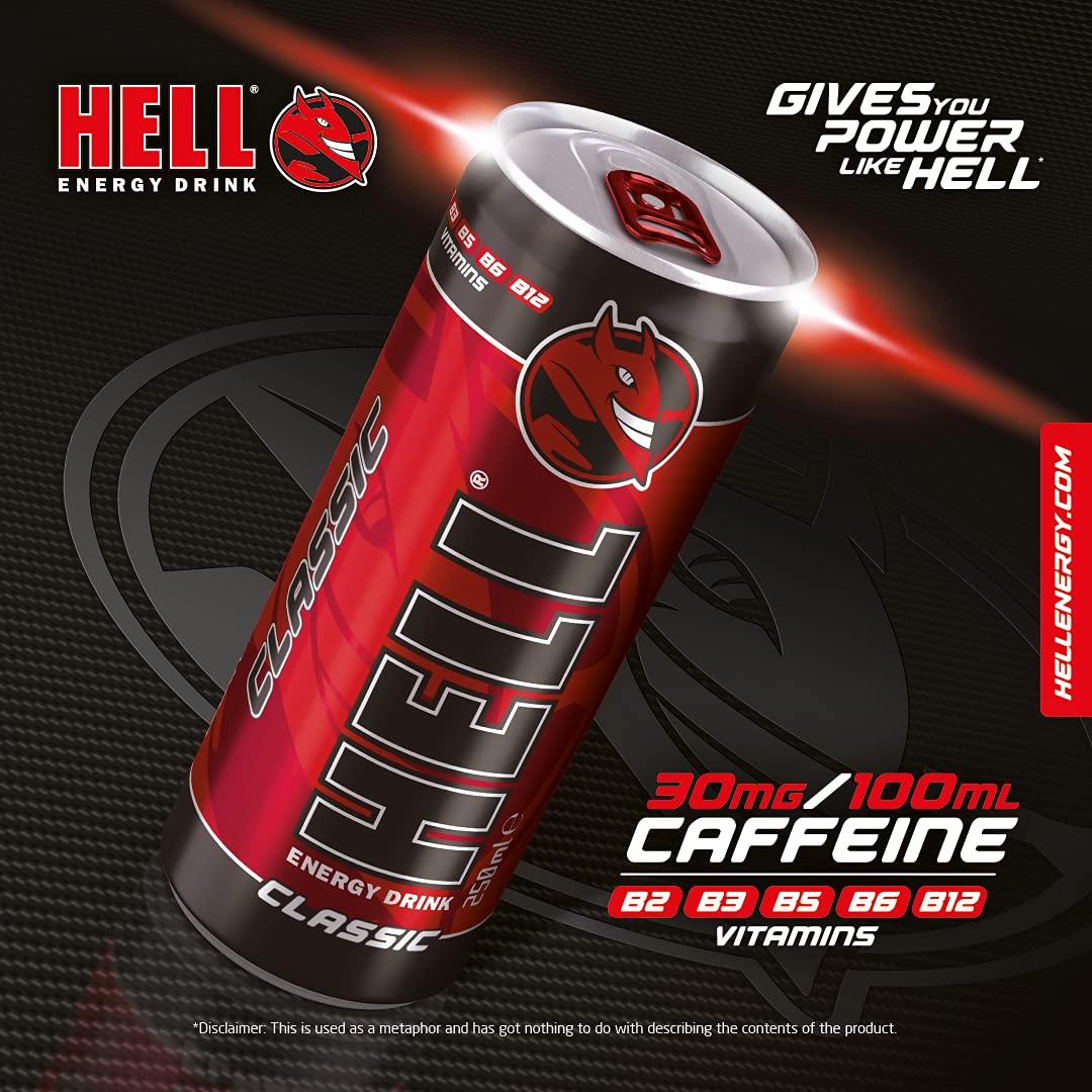 HELL ENERGY HELL ENERGY DRINK CLASSIC 250ML- Pack of 24 (250ML X 24), Golden, Regular
