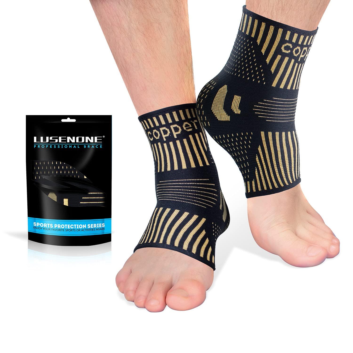 Lusenone Copper Ankle Brace Support for Men & Women (Pair), Best Ankle Compression Sleeve Socks for Plantar Fasciitis, Sprained Ankle, Achilles Tendon, Pain Relief, Recovery, Sports, Nano socks
