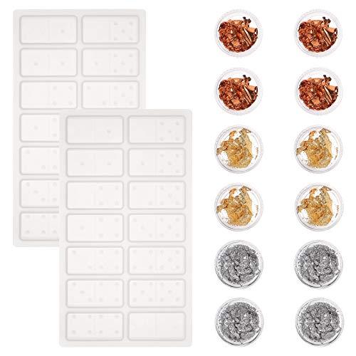 HEALLILY 2pcs Silicone Domino Game Molds DIY Silicone Molds Crystal Epoxy Mold with Foil