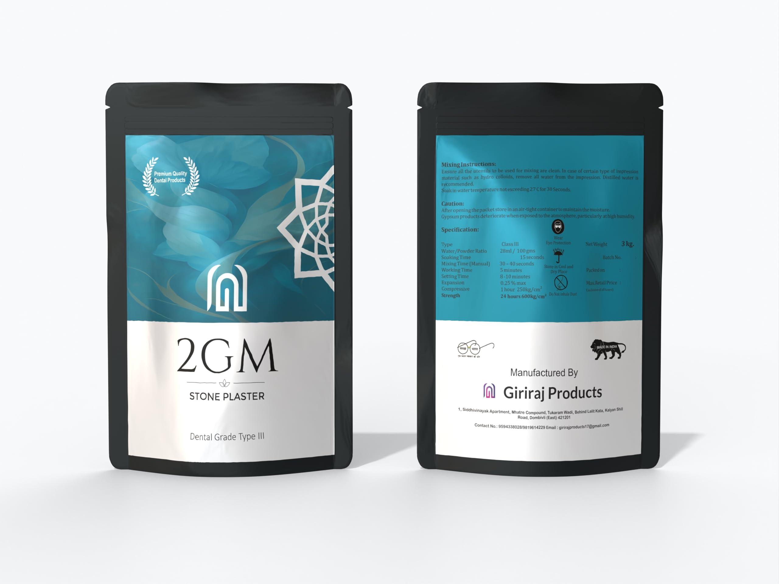 2GM 2GM Dental Blue Ultra Stone Powder for Prosthetic Teeth Making, Used for Study, Casting Models & Dentist Laboratory Operations, Idols Leg/Hand Casting, Gypsum Powders, Type III, Pack of 1 (3 Kg)