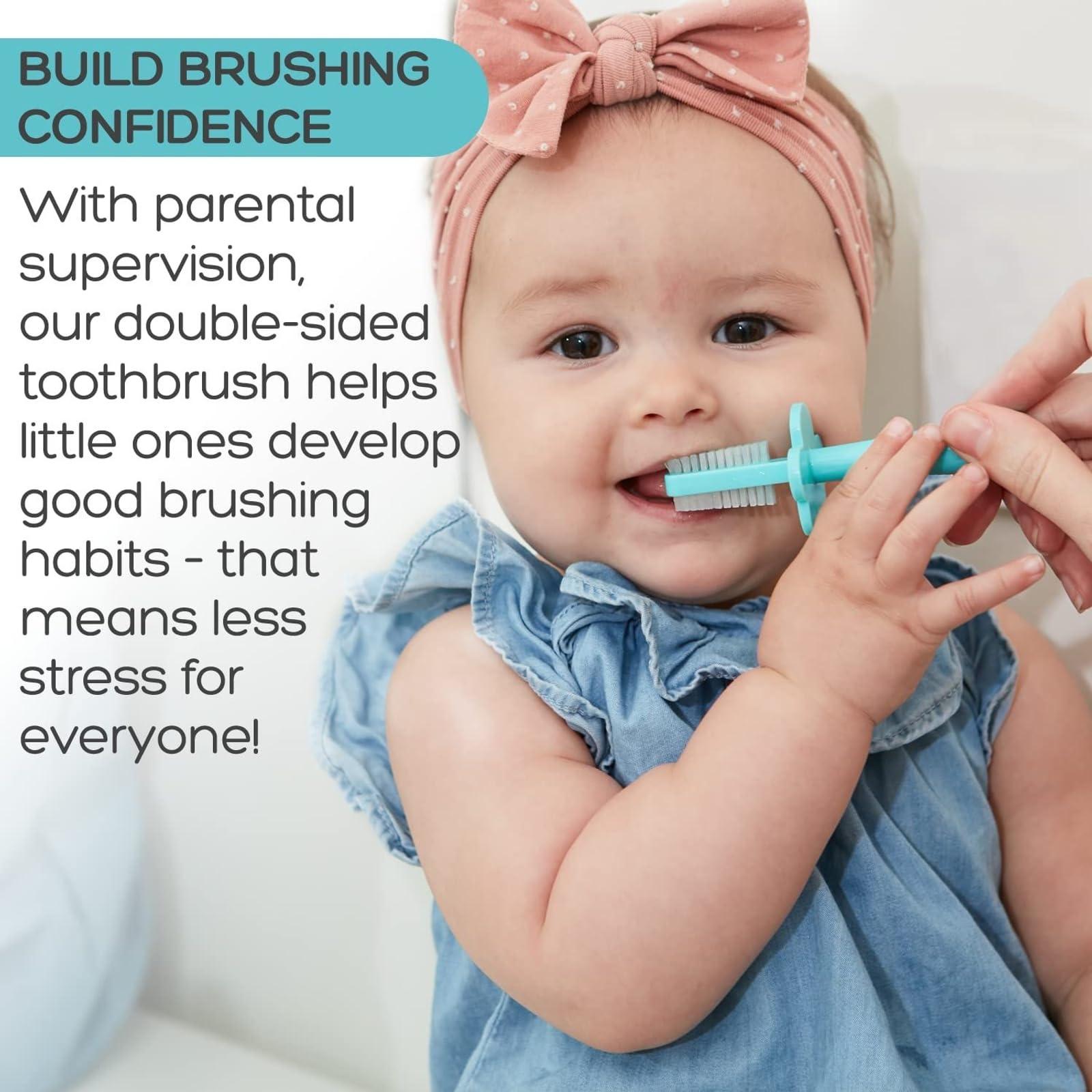 grabease Grabease Double Sided Toothbrush Baby Toothbrush for 6 Months to 4 Years Old with Soft Bristles BPA-Free Toddler Toothbrush with Anti-Choke Guard Includes Free Finger Brush, Grey