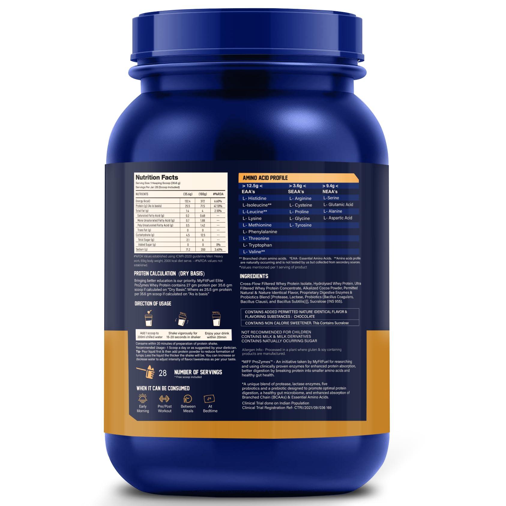 MyFitFuel MyFitFuel Elite ProZymes Whey Isolate Primary Source, Hydrolyzed Whey | Clinical Trial Enzyme & Probiotics For Faster Digestion Enhanced Absorption & Gut Health (Chocolate Hazelnut, 1 Kg)