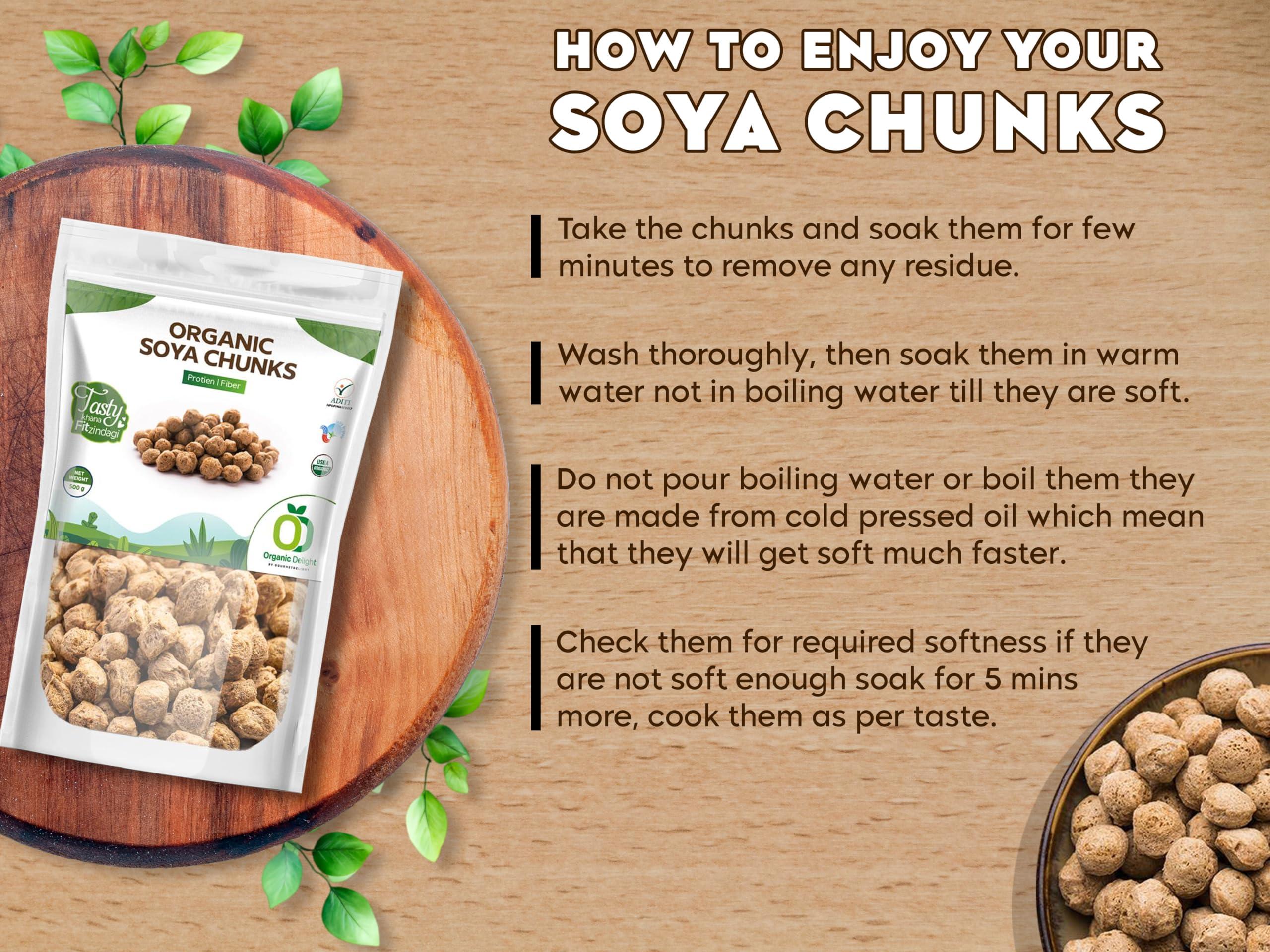 Organic Delight Organic Soya Chunks Big 500gm By Organic Delight USDA Certified Healthy & Tasty Soya Bean Chunks With Natural High Protein Source Of Dietary High Fiber Fresh Soya Wadi 500 gm