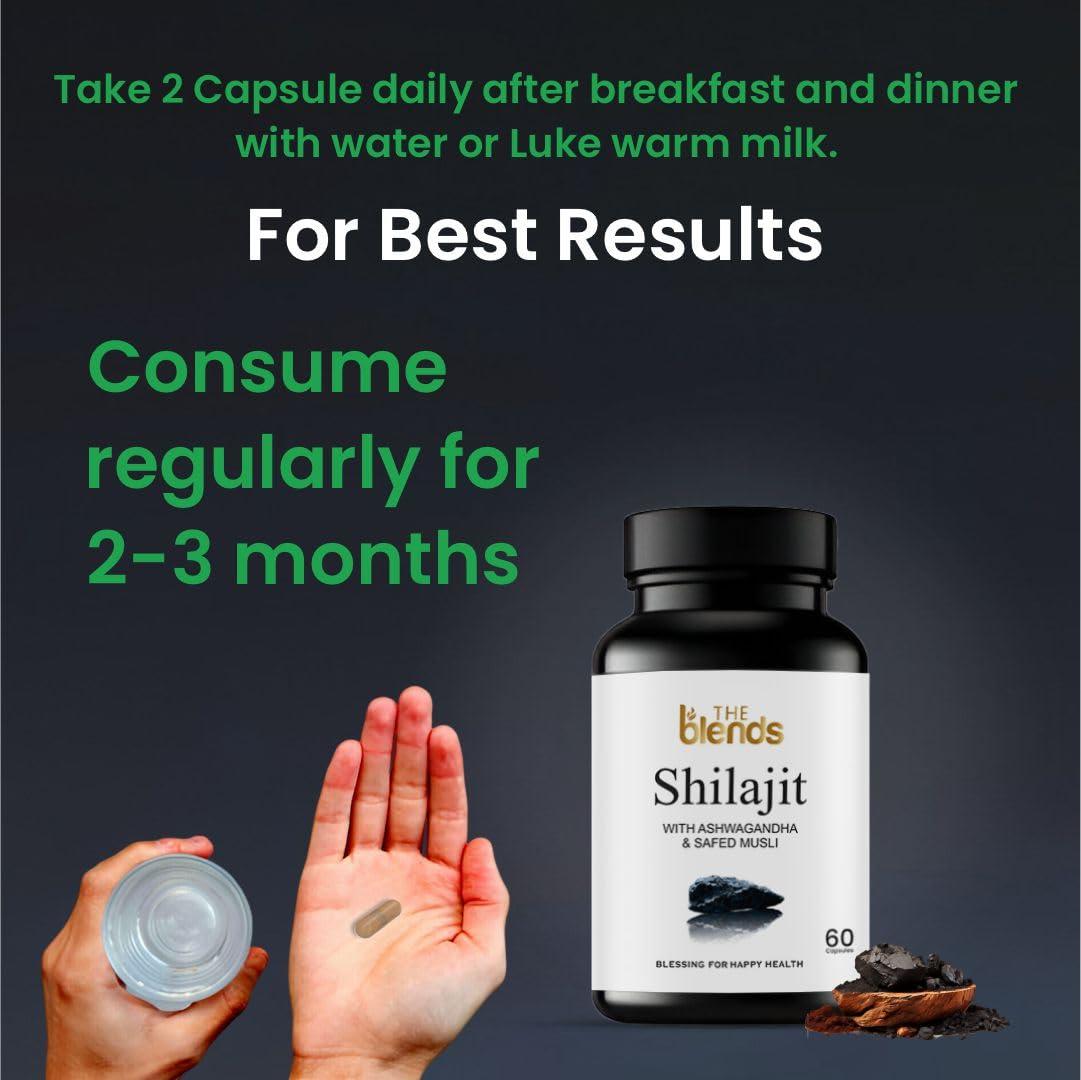 The blends The Blends Shilajit Capsule 500 MG with Ashwagandha and Safed Musli, For Men & Women Pack of 1 (60 Capsule)