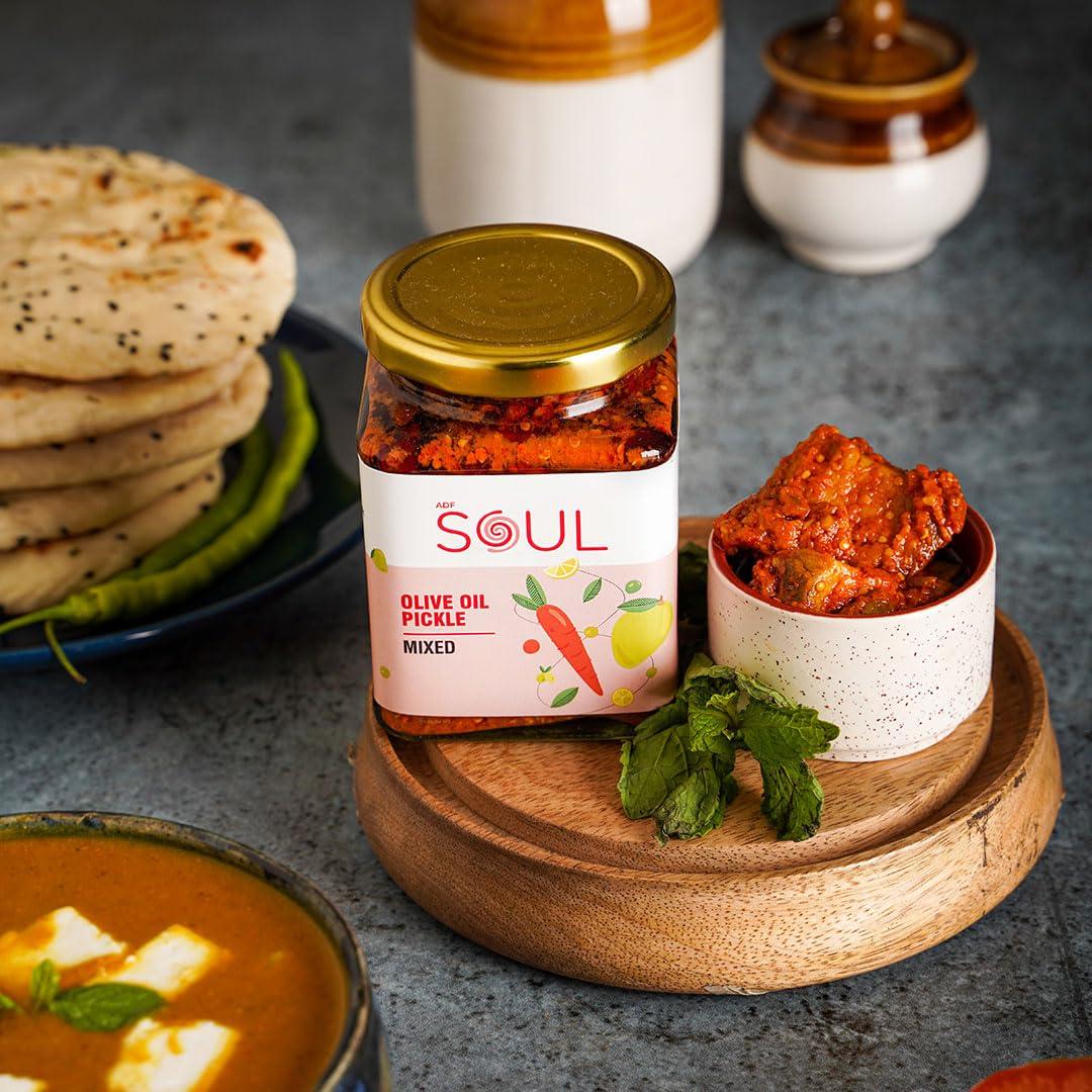 ADF Soul Soul Pickle In Olive Oil Combo Pack of 3 (Mango Pickle 275 GM + Mixed Pickle 275 Gm + Date and Tamarind Chhutney 325 GM)
