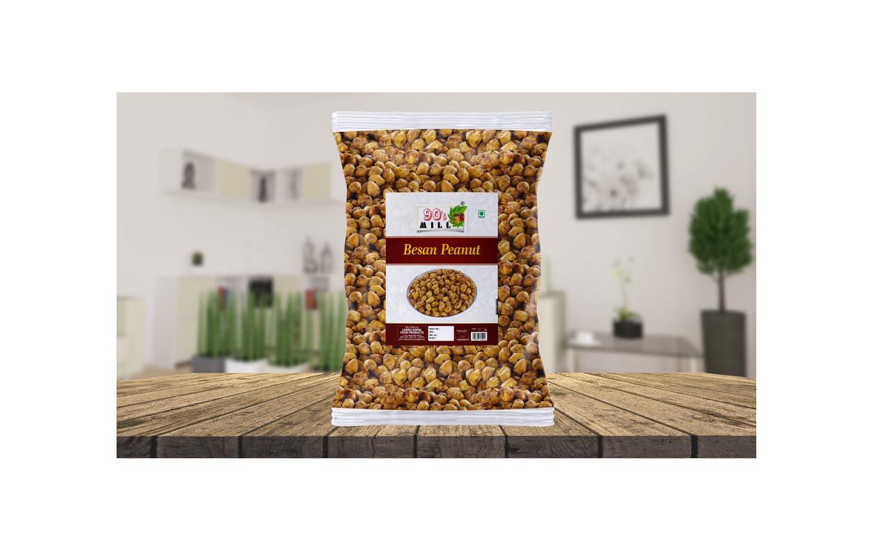 90\'s MILL 90\'s MILL Besan Java Nuts Ready to Eat Nut Cracker Namkeen Tasty Peanuts with Masala Coated | Crispy Peanuts Moongfali Daane | Chemical Free Spicy Healthy Indian Snacks-1Kg*1Pack