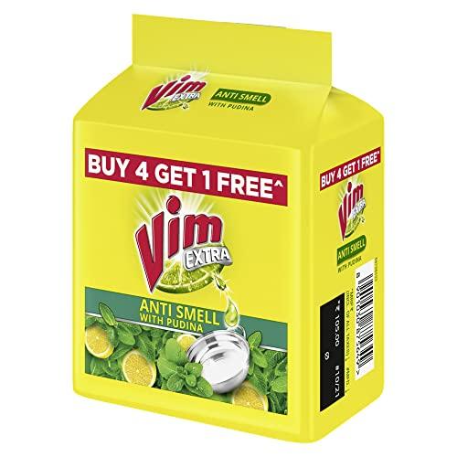 VIM Vim Extra Anti Smell Dishwash Bar - 200g (Pudina, Buy 4 + 1 Free)