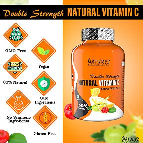 Naturyz Naturyz Double Strength Natural Vitamin C & Zinc Supplement with Amla, Acerola Cherry, Citrus Bioflavonoids rich in Antioxidants for Immunity Support & Skincare pack of 2 (120 Vegetarian tablets)
