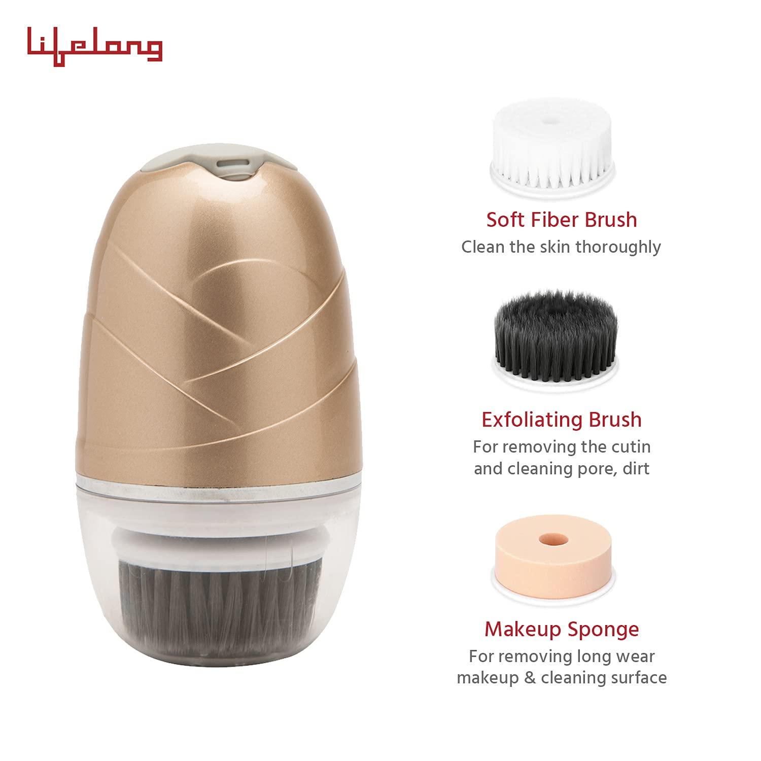 Lifelong Lifelong LLM720 Rechargeable Face Cleaning Massager with 3 in-1 Detachable Heads, 2 360 Speed Rotations, Golden & Lifelong LLM126 Electric Portable Face Cleanser and Massager Brush with 4 Brush Heads