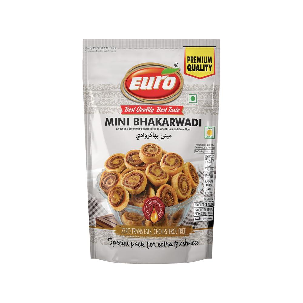 EURO Euro Delights: Mini Bhakarwadi - 350gm Pack of 3 | Sweet and Spicy Rolled Fried Stuffed of Wheat Flour and Gram Flour | Chai Time Snack | Ready to Eat Bhakarwadi Snacks | Indian Namkeen Snacks