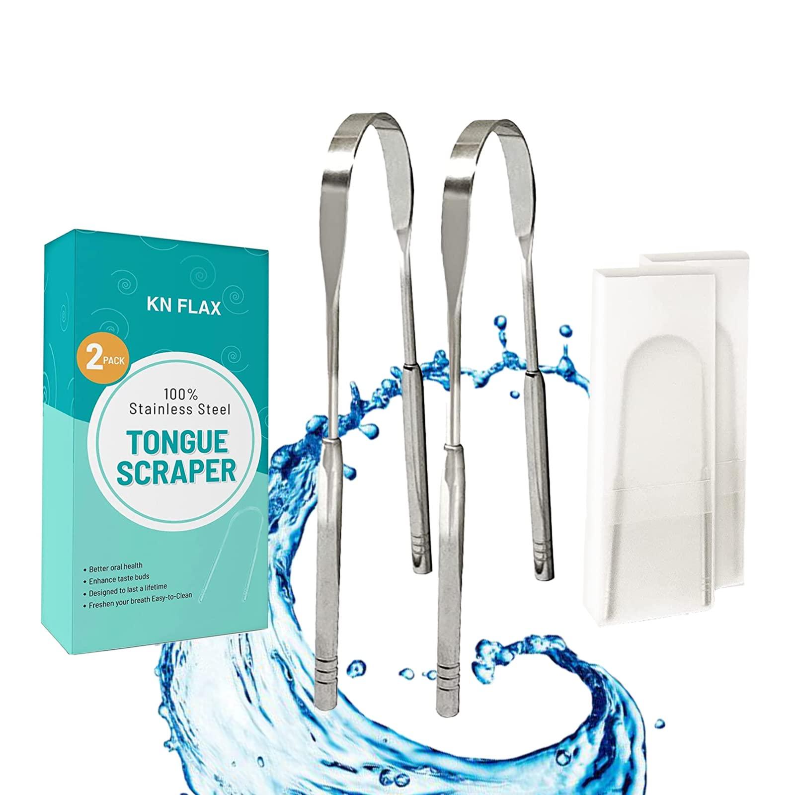 KN FLAX [2 pack] KN FLAX Tongue Scrapper Reduce Bad Breath, Maintains Oral Care, 100% BPA Free Metal Tongue Scraper Cleaner, Tongue Cleaner for Adults and Kids, Easy to Use with Non-Synthetic Handle