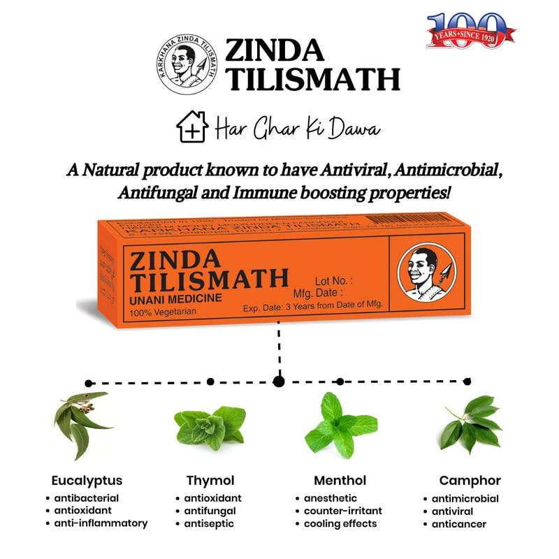 Zinda Tilismath Zinda Tilismath 15ml (Pack Of 2) Ayurvedic Herbal Remedy For Common Ailments & Immunity Booster, Nose Block Relief, Cough Relief or Stomach Pain Relief- Trusted Home Remedy for Internal & External Use
