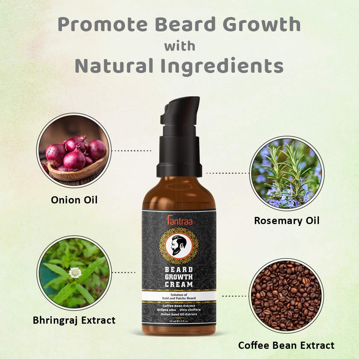 Fantraa Fantraa Beard Growth Cream - 50 Ml - Best Beard Cream for Patchy and Uneven Beard with Coffee Bean & Onion Extract- 100% Natural | Clinically Tested | Non Sticky