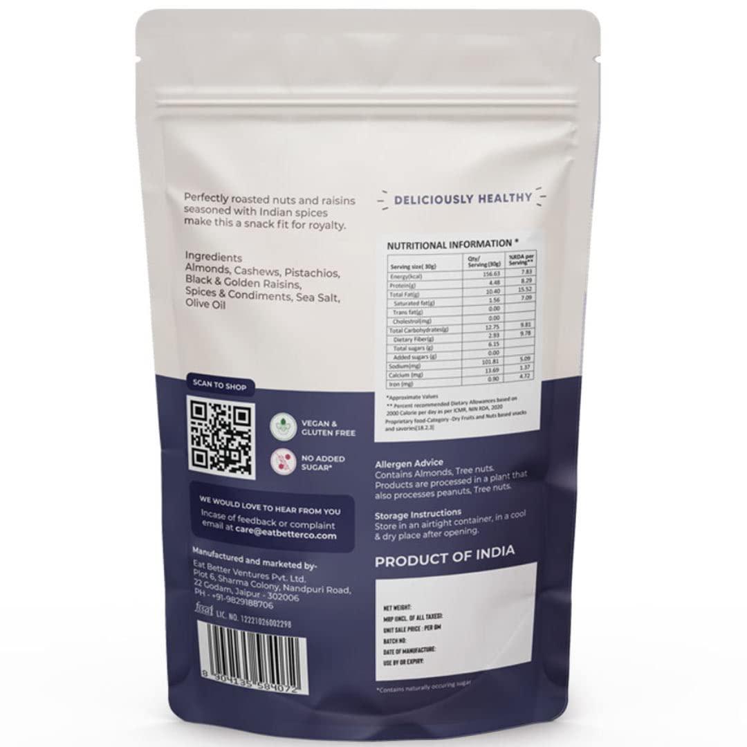 EAT BETTER CO EAT BETTER CO - Premium Nut Mix - Roasted - Pistachios Cashews, Almonds, Golden & Black Raisins | Mixed Nuts & Dry Fruits | 200 gm value pack (Premium Nut Mix - 200 grams Value Pack)