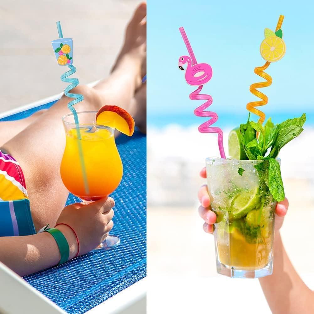 TWIN SEVEN TWIN SEVEN® Reusable Plastic Drinking Party Curly Straws for Kids, Birthday Decorations, Girls Party, Flavors Smoothie, Milkshakes – Cartoon Character (Pack of 4)