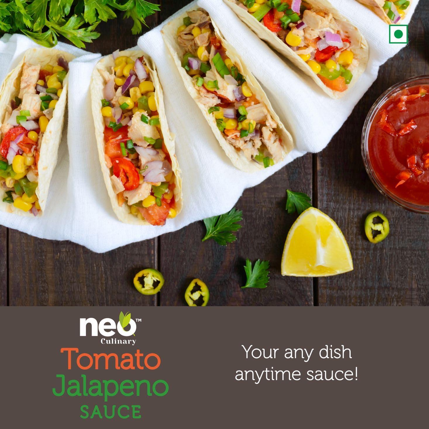 Neo Neo Tomato Jalapeno Sauce 290g I 100% Vegan I Gluten Free I Use as Dip Spread Marinade Sauce I Topping and Dip for Snacks, Spicy Sauce I Enjoy as Spread for Sandwich and Vada Pav I Pack of 1
