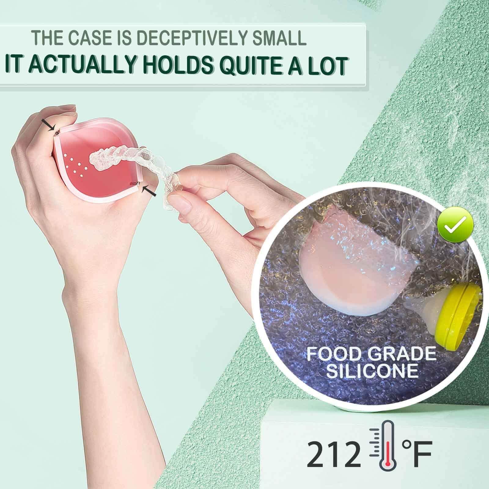 onbuwws Pink Cute Retainer Case with Vent Holes Food Grade Silicone Retainer Cleaner Case Dental Retainer Holder Case with Lanyard Slim Cool Thin Container Braces Case for Girls Women Kids Boys Men Portable Travel Denture Mouth Guard Aligner Case