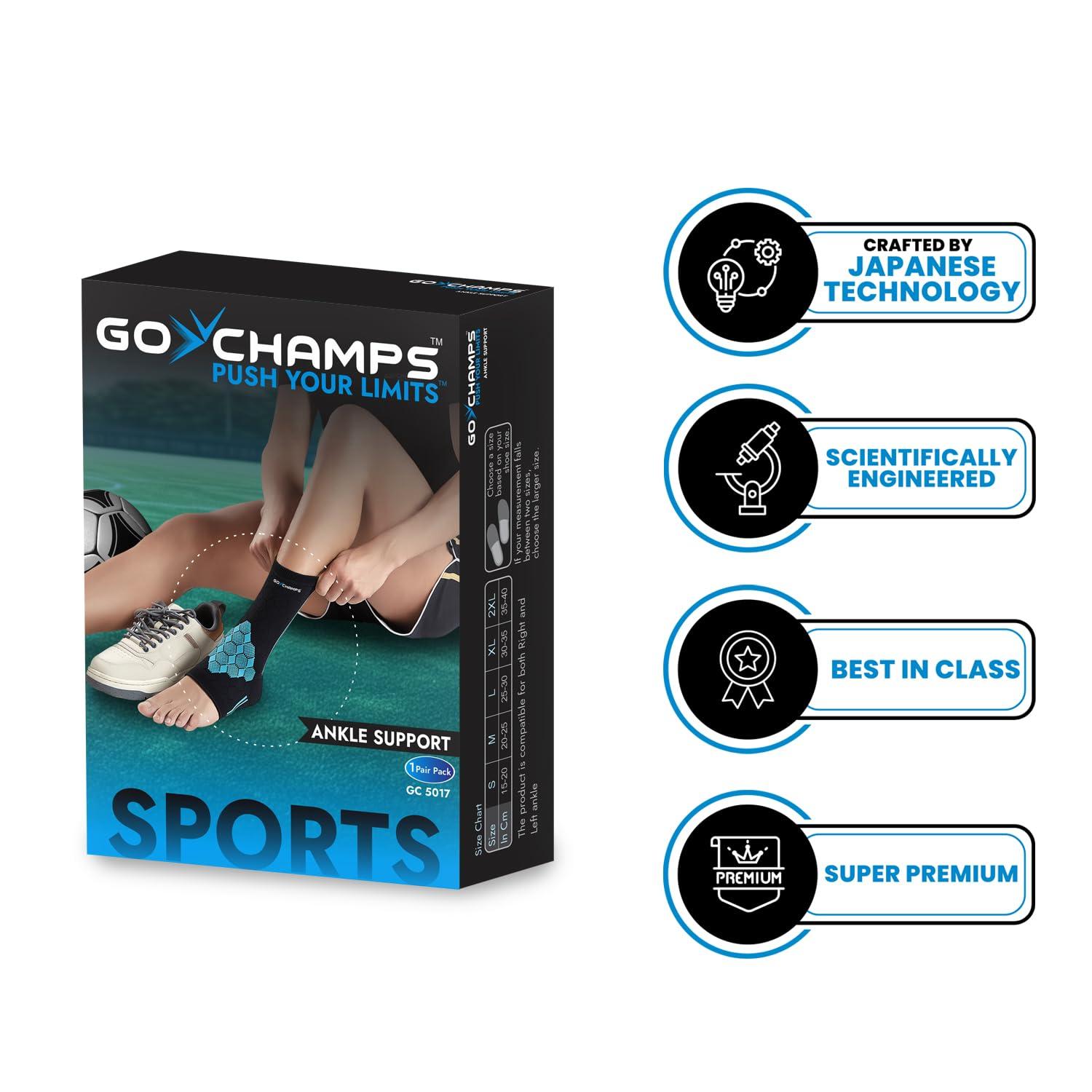 Gochamps GoChamps Ankle Support | Elastic & Lightweight Ankle Brace for Pain Relief, Compression & Stability | Breathable Knit for Men & Women | Ideal for Ankle Stress/Strain | Made with Japanese Technology |Sie - (SMALL)