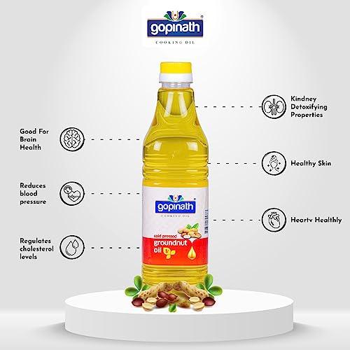 GOPINATH COOKING OIL Gopinath Cold Pressed Groundnut Oil - 1 Litre | Peanut Oil | Sing Tel | Kolhu/Kachhi Ghani/Chekku/Wood Pressed | Natural Oil | Chemical Free