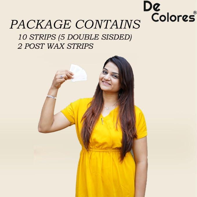 DE COLORES \"DE COLORES Facial Wax Strips for Women - 2x10 Strips - Upper Lips, Chin, Fingers & Toes\"
