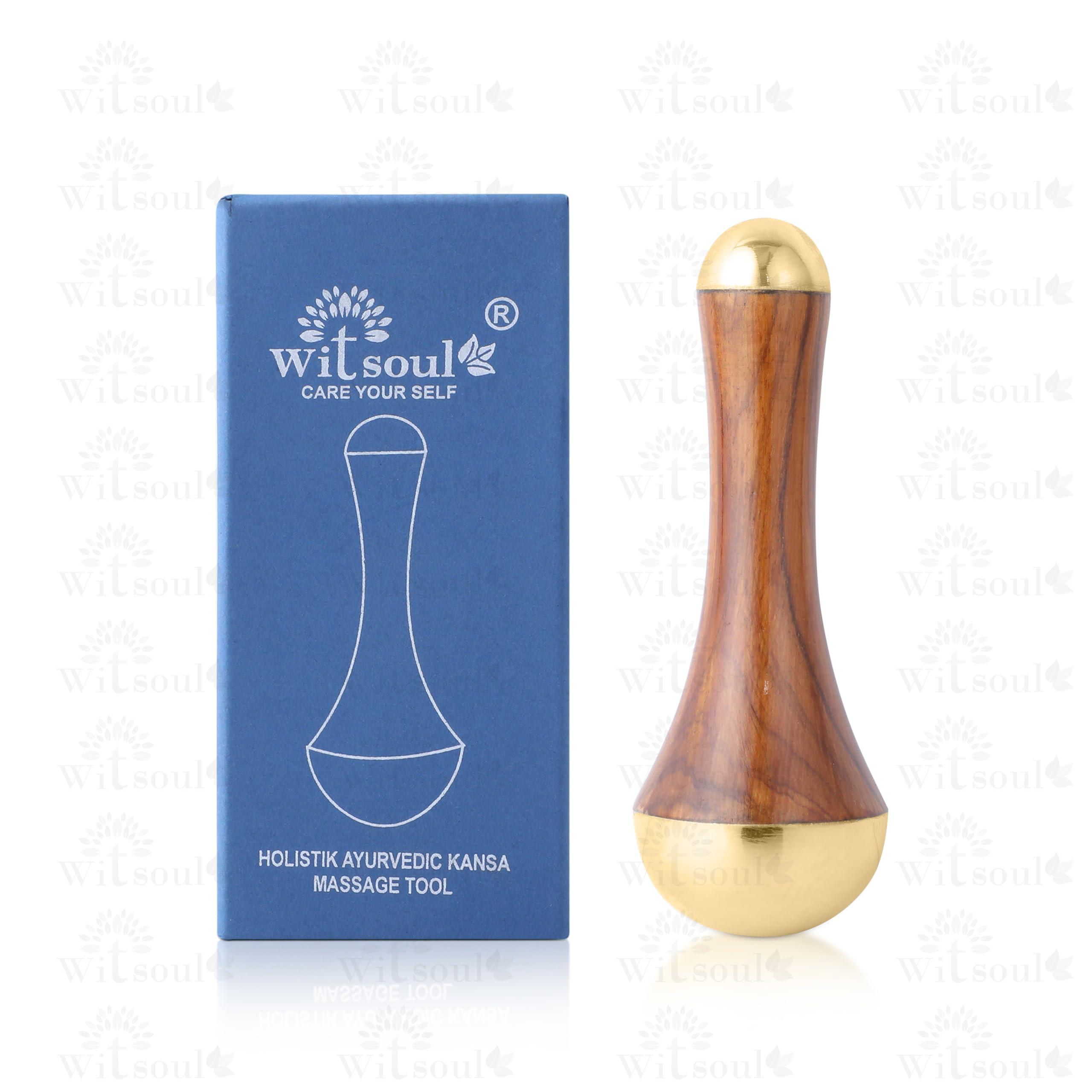 WITSOUL WITSOUL kansa Wand face and Foot Massager/Unique Design - 2 in 1 Massager/Two Different Sizes of Kansa Cups with Teak Wood Handle