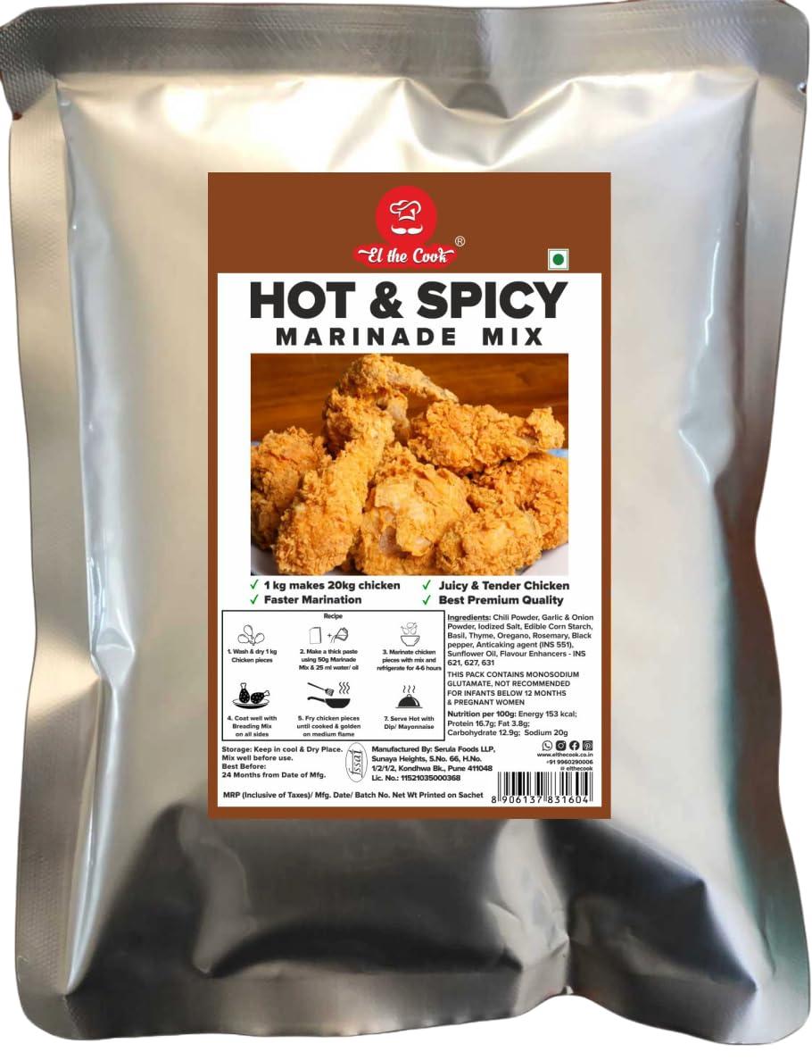EL The Cook EL The Cook Hot & spicy Marinade Mix | Premium Seasoning Powder Masala | Marinate to make fried Chicken, Popcorn paneer, fish fingers | Easy to use, 100% Veg, 1 KG