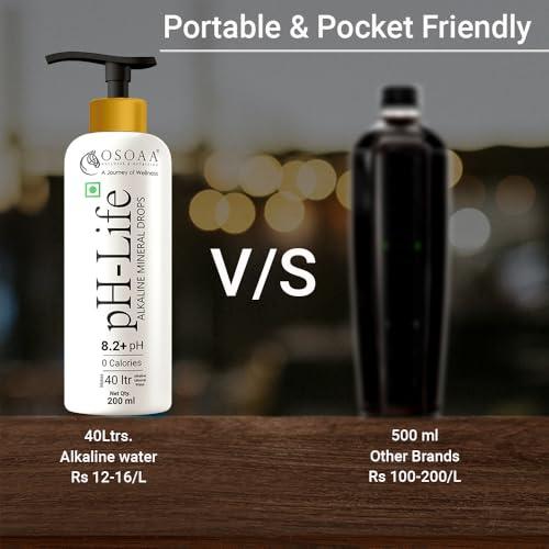 OSOAA OSOAA Ph-Life Vegetarian Alkaline Mineral Water Drops (200Ml)|Makes 40L Alkaline Water|8.2+ Ph Booster Drops For Ro Water|14 Minerals,0 Calorie|Drinking Water Enhancer Liquid