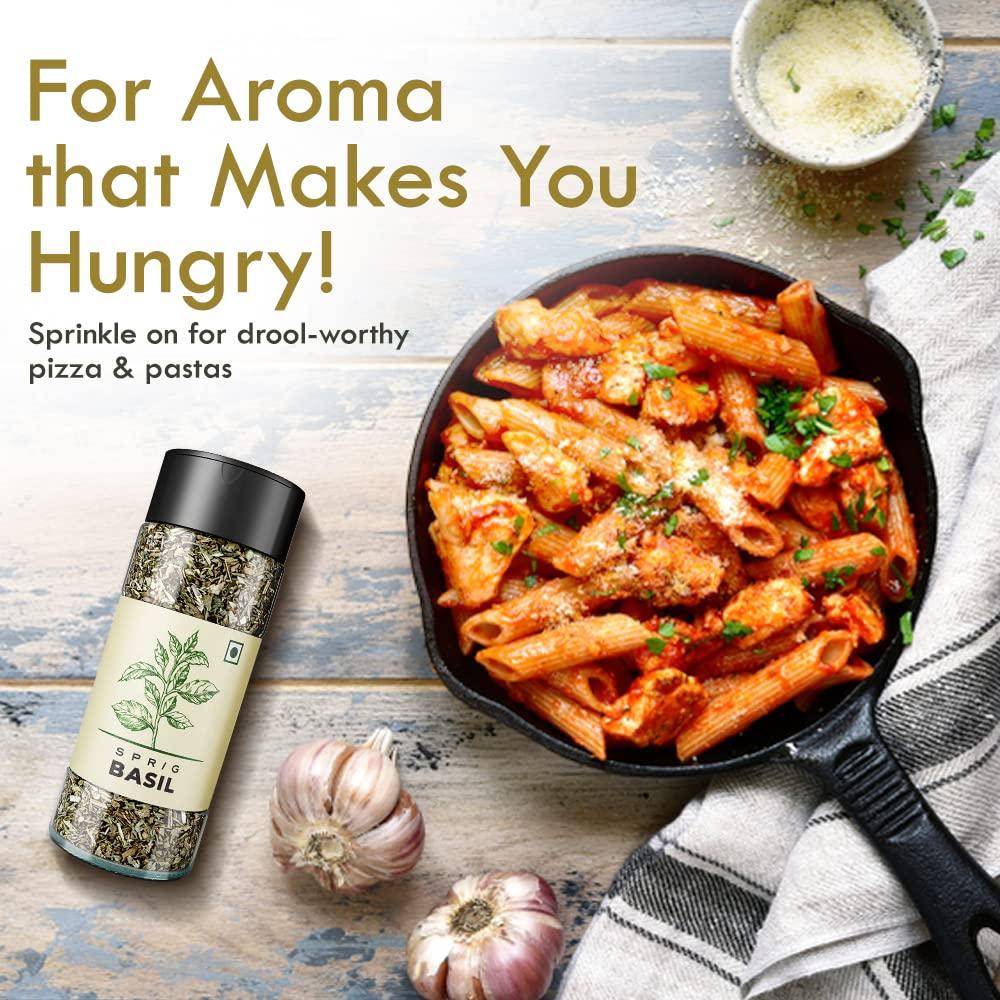 S P R I G SPRIG Basil Herb | Basil Seasoning for Italian Cuisine| Basil Spice Sprinkler | Basil Flakes for Pizzas & Pastas | Make Basil Pesto | Crushed Basil Leaves for Cooking | No Preservatives No MSG | 7gm