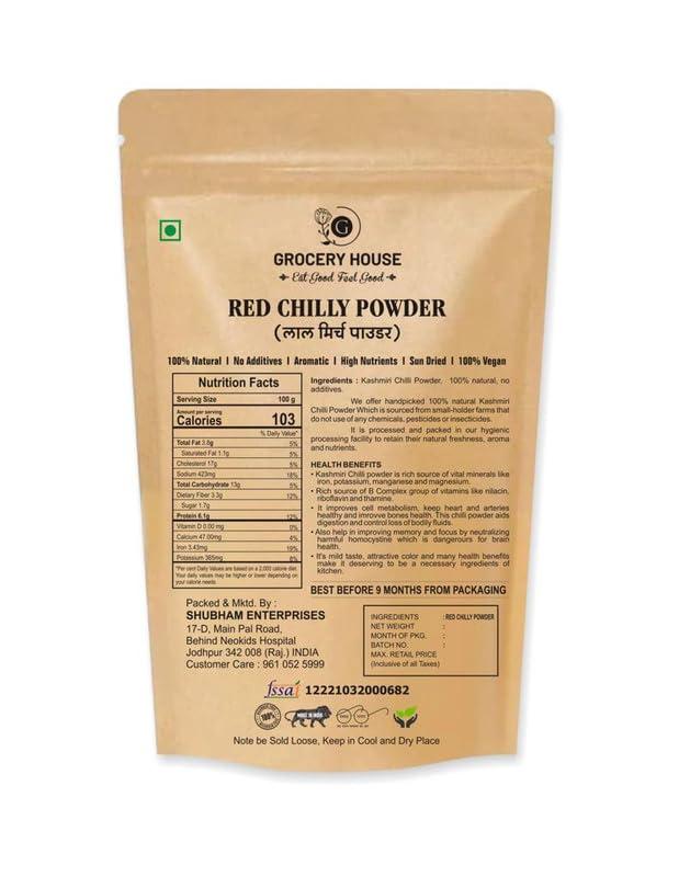 Grocery House GROCERY HOUSE Kashmiri Red Chilly Powder (Lal Mirch Powder) Chilli Powder (Natural) (500 Grams)