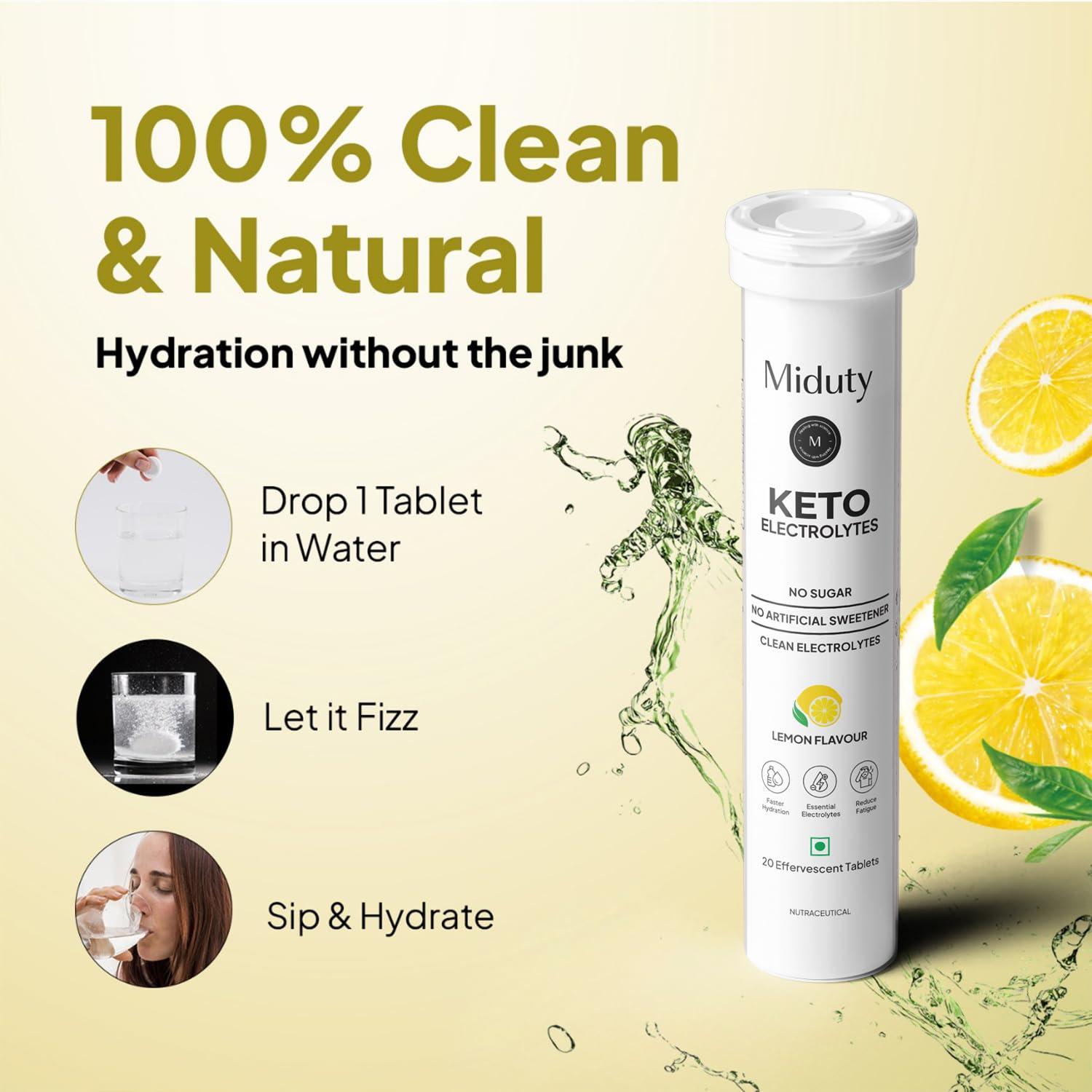 Miduty Miduty By Palak Notes Electrolytes Drink - Instant Hydration Drink - Lemon Flavor - Sugar-Free Electrolyte Drink - No More Fatigue And Dizziness - Hydration Electrolyte,1 Count,20 Capsule
