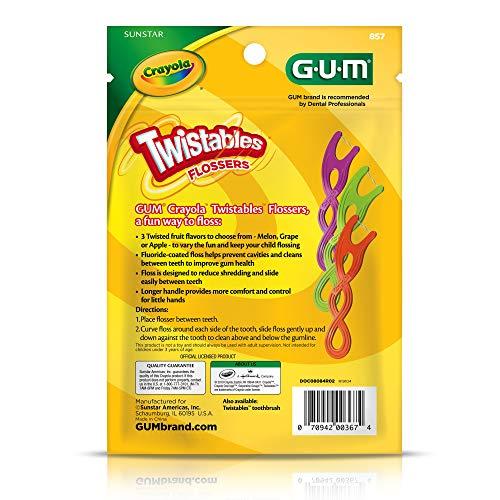 Gum GUM - 857R Crayola Twistables Flossers, Fluoride Coated, Twisted Fruit Flavors, Ages 3+, 75 Count