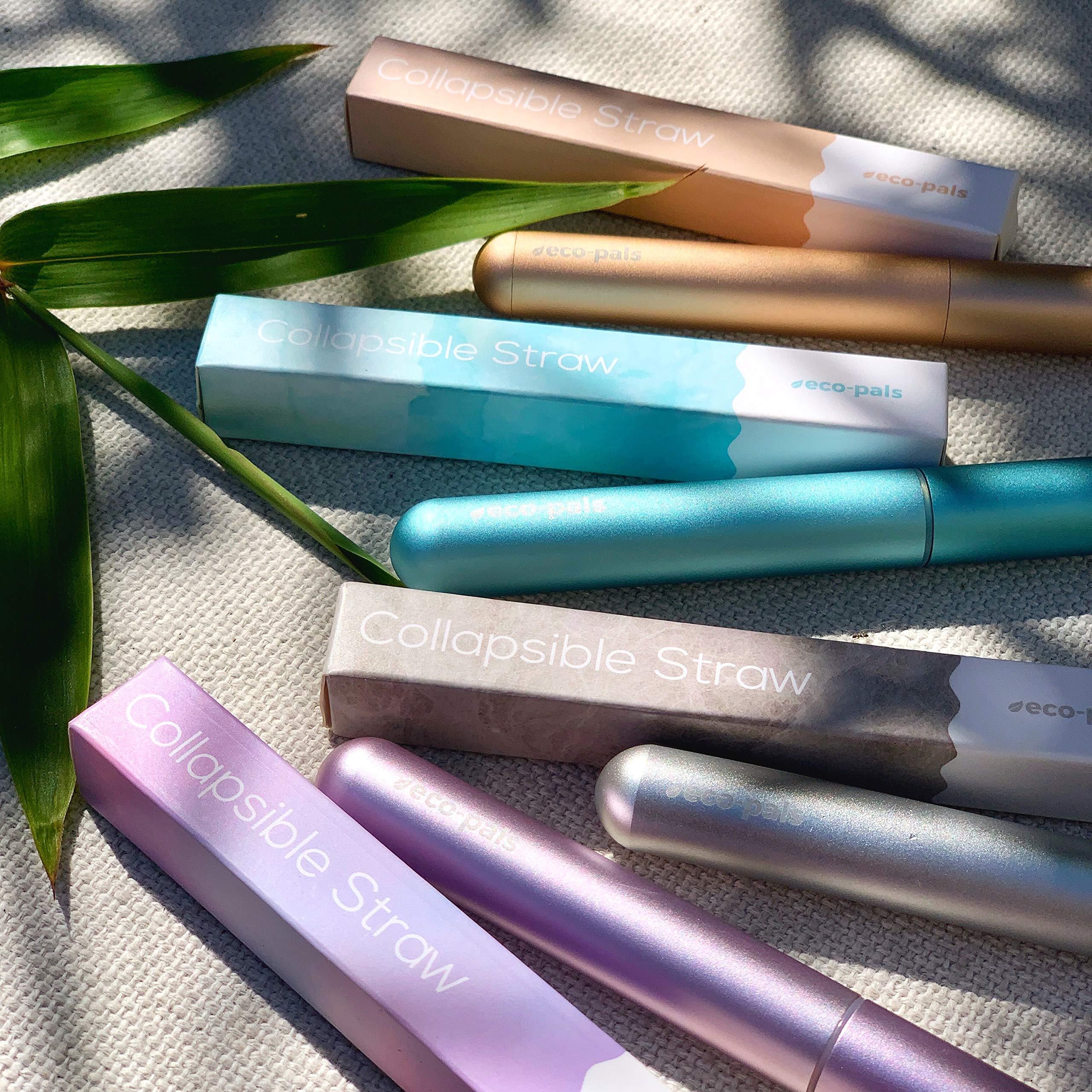 Eco-Pals Eco-Pals | Rainbow Collapsible Straw, Reusable Straws with Case Stainless Steel Metal Straws Folding Straw Drinking +1 Cleaning Brush (Unicorn)