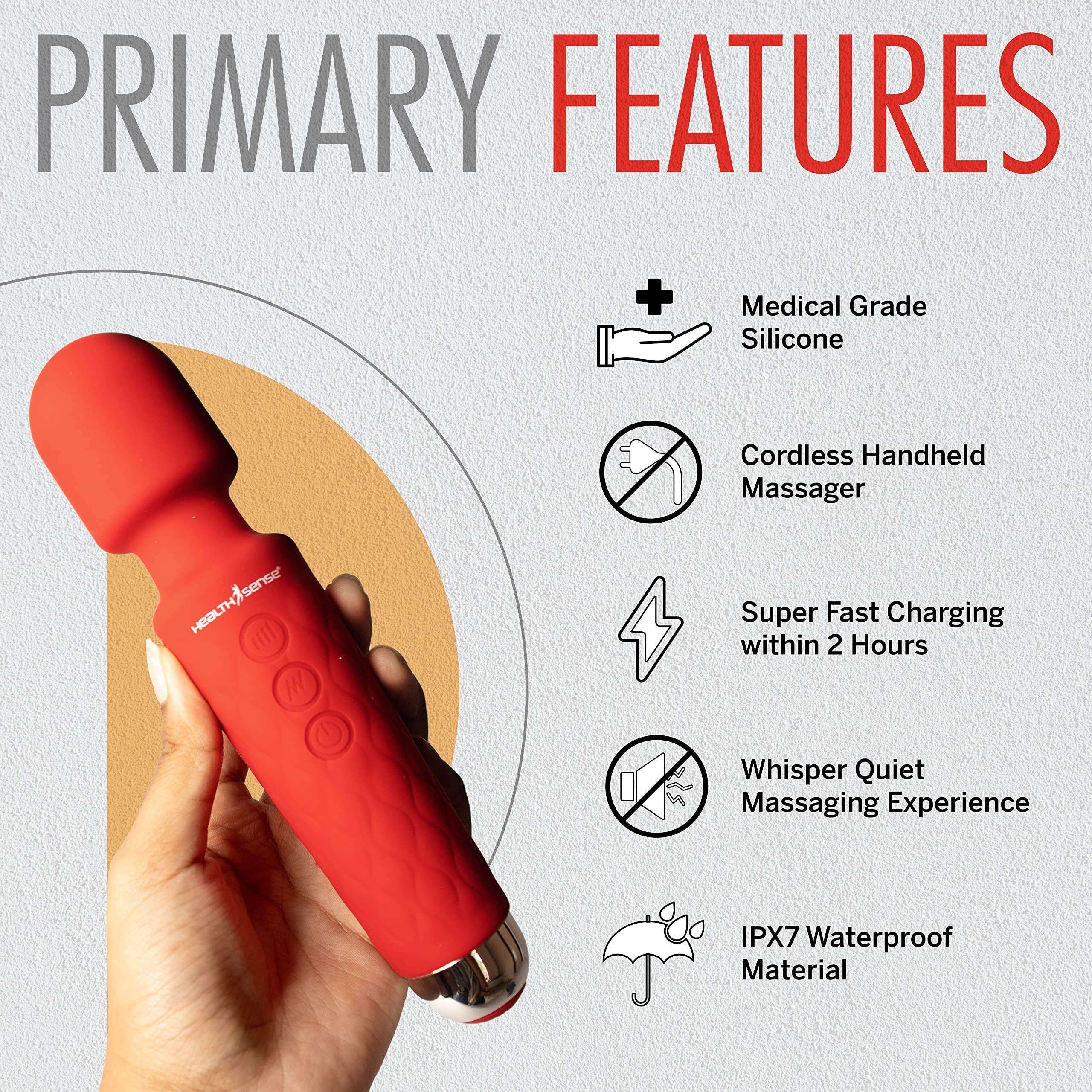 HealthSense HealthSense Cordless Full Body Massager Machine for Pain Relief, Handheld Back Massage Machine with Medical Grade Silicone, Fast Charging, 8 Speeds, 20 Modes & 1 Year Warranty - Magic-Vibe HM 260