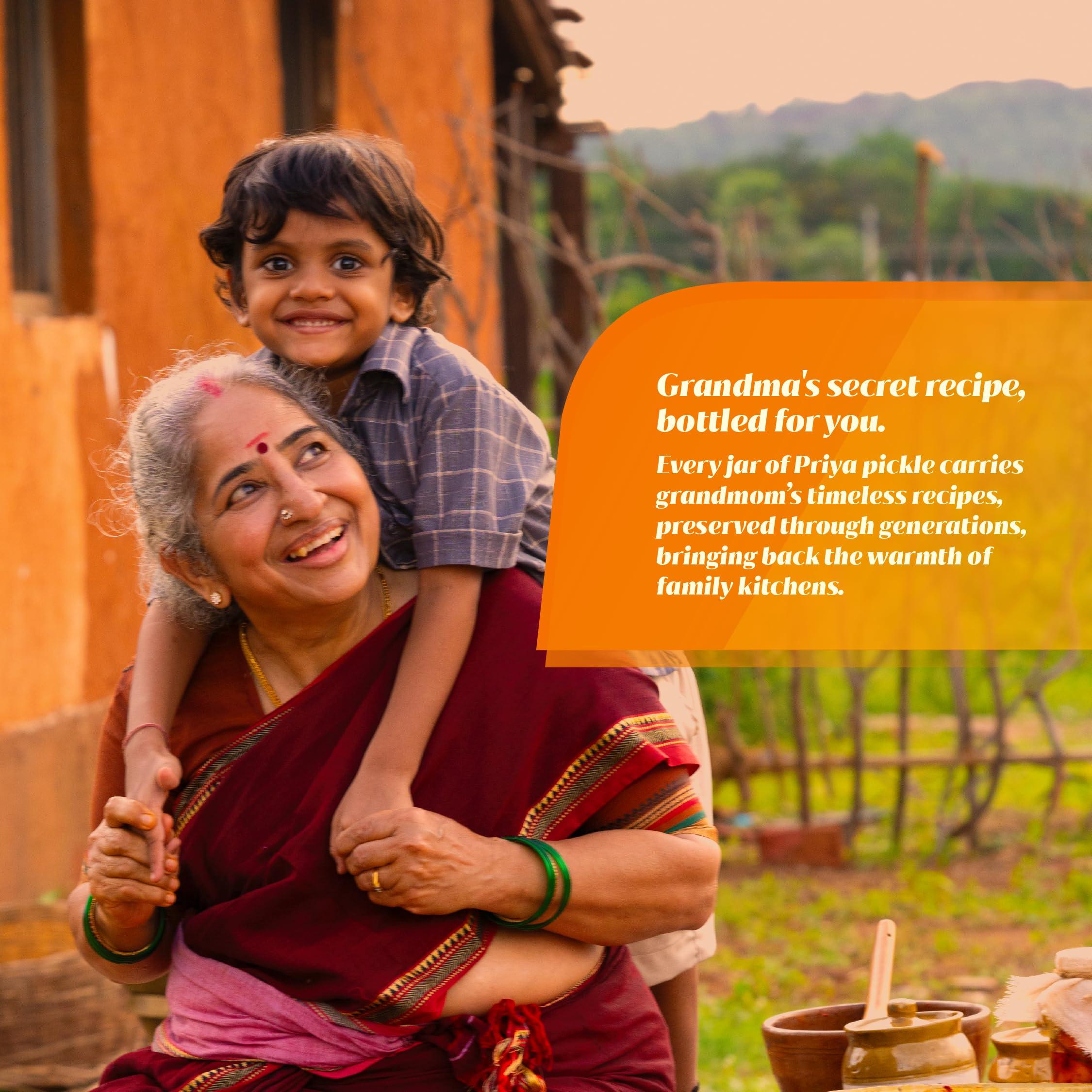 Priya Priya Amla Pickle With Garlic,300G-Authentic Telugu Style Amla Achar|Traditional South Indian Taste|Homemade Andhra Pickles|Tangy Taste|With Amla Berries,Tamarind Paste&Mixed Spices|Glass Jar