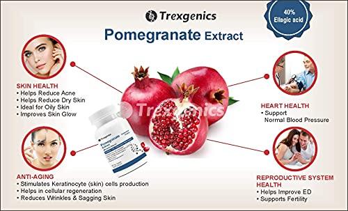 Trexgenics Trexgenics® POMEGRANATE (Bioactive 40% Ellagic acid) Seed Extract 500 mg Antioxidant, Skin Care, Blood circulation, Cardiovascular Health Support (60 Vcaps) (Pack of 3)