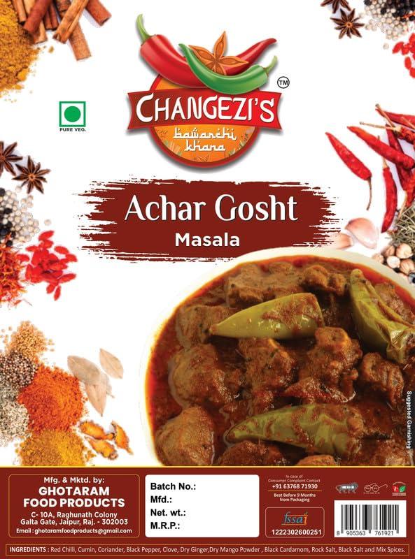 CHANGEZI\'S bawarchi khana Changezi\'s Lucknowi Nawabi Achari Gosht Masala | Achar Gosht Masala | Gosht Masala | Achar Gosht Mix | Achari Meat Mutton Murgh Gosht Masala | Rich Spices Mixup Blend | Ready to Cook-150Gx2Pk