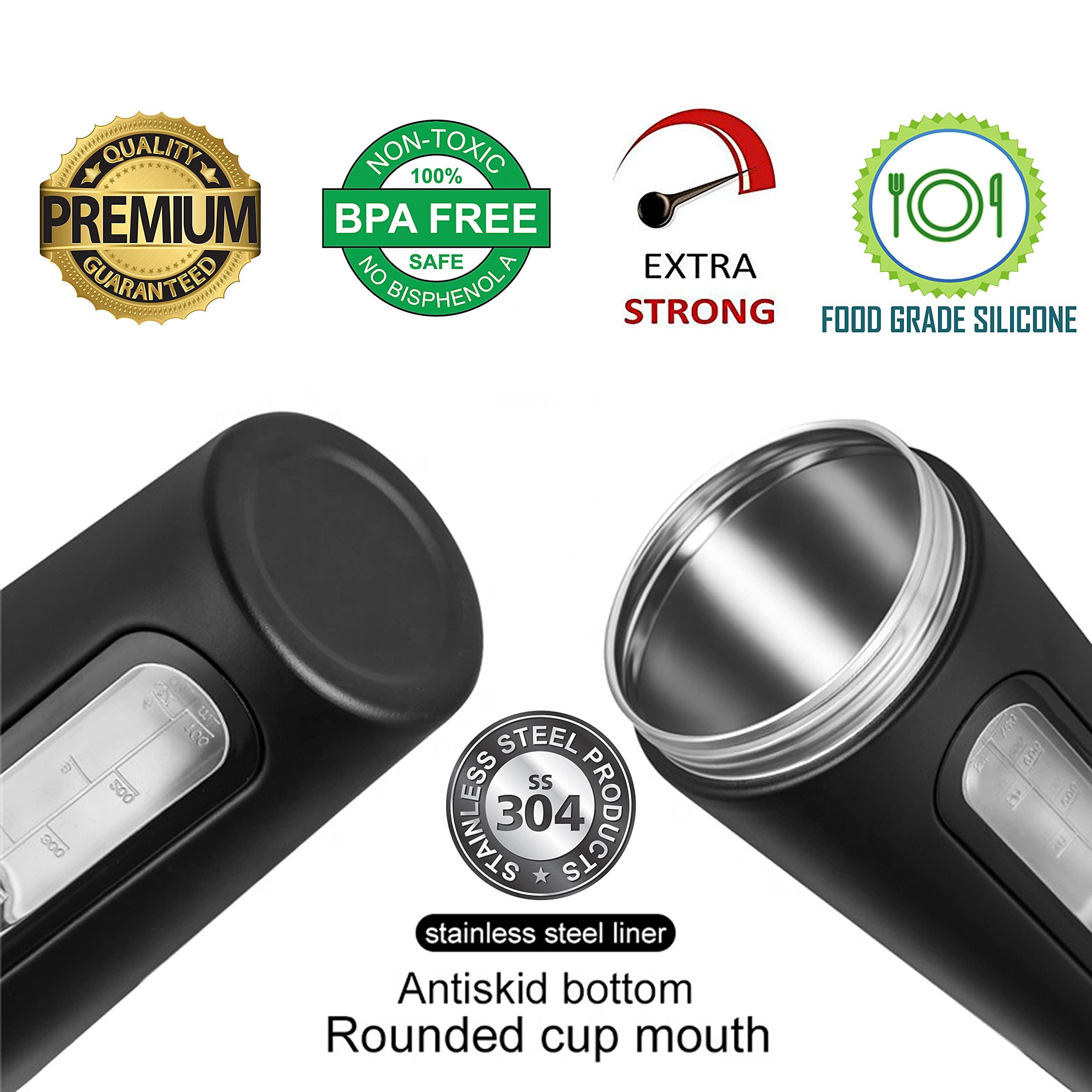 BURRDOFF BURRDOFF [VISIBLE WINDOW Protein Shaker Bottle, Gym Shaker Steel Shaker Bottle Gym Shaker Bottle shaker bottles for protein shake gym protein shaker bottle (Matt Black)