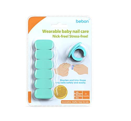 bebon Wearable Baby Nail File with a Ring for Your Finger I Very Useful Baby Nail Care Set for Newborns I 18 Snap-Off Disposable Files/Baby Nail File (0 Months+)